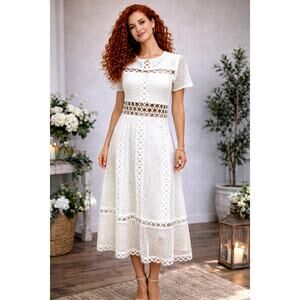 Maje White Lace Midi Dress Grommets size 2